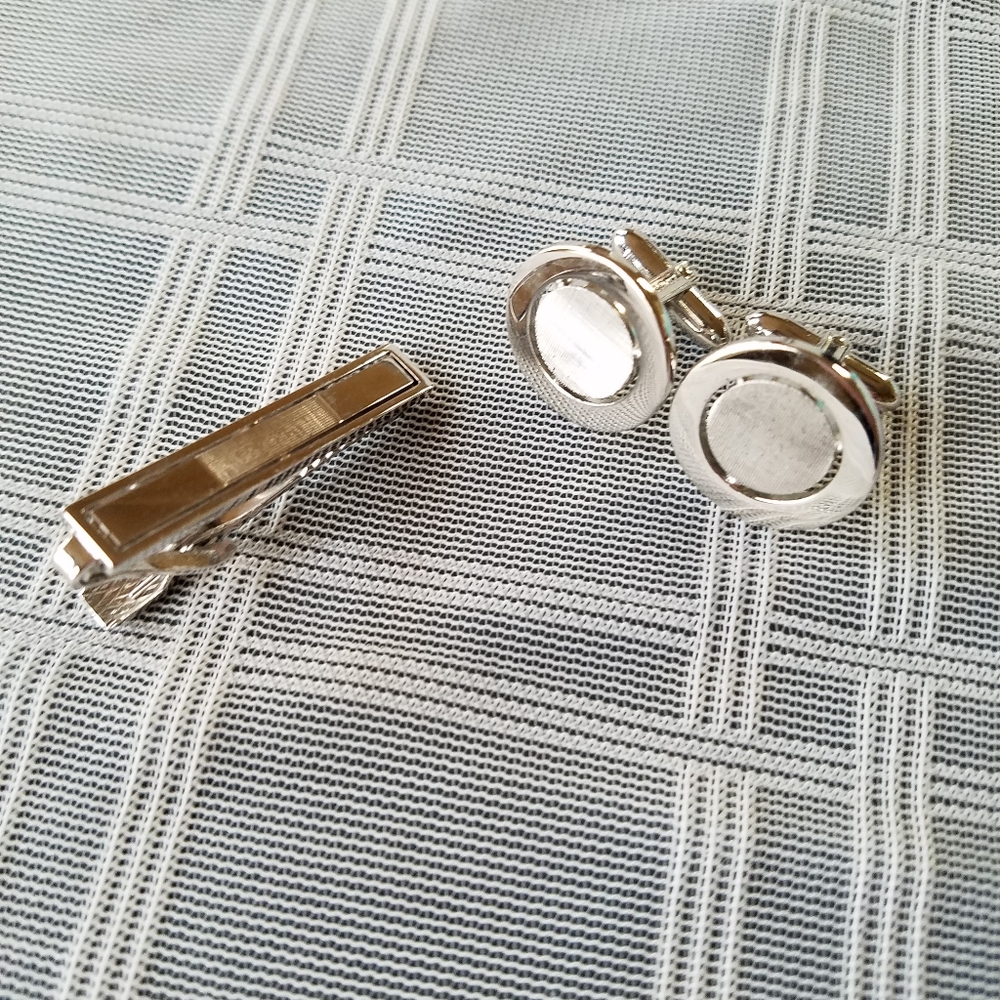 LaMode Sterling Cufflink and Tie Clip Set
